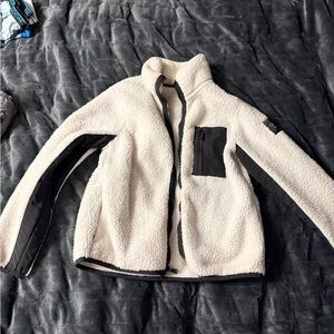 Calvin Klein White Sherpa Jacket with Black Details